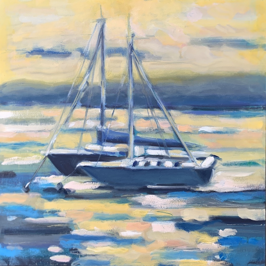 Sunset with Sailboats 24x24 - contact to inquire